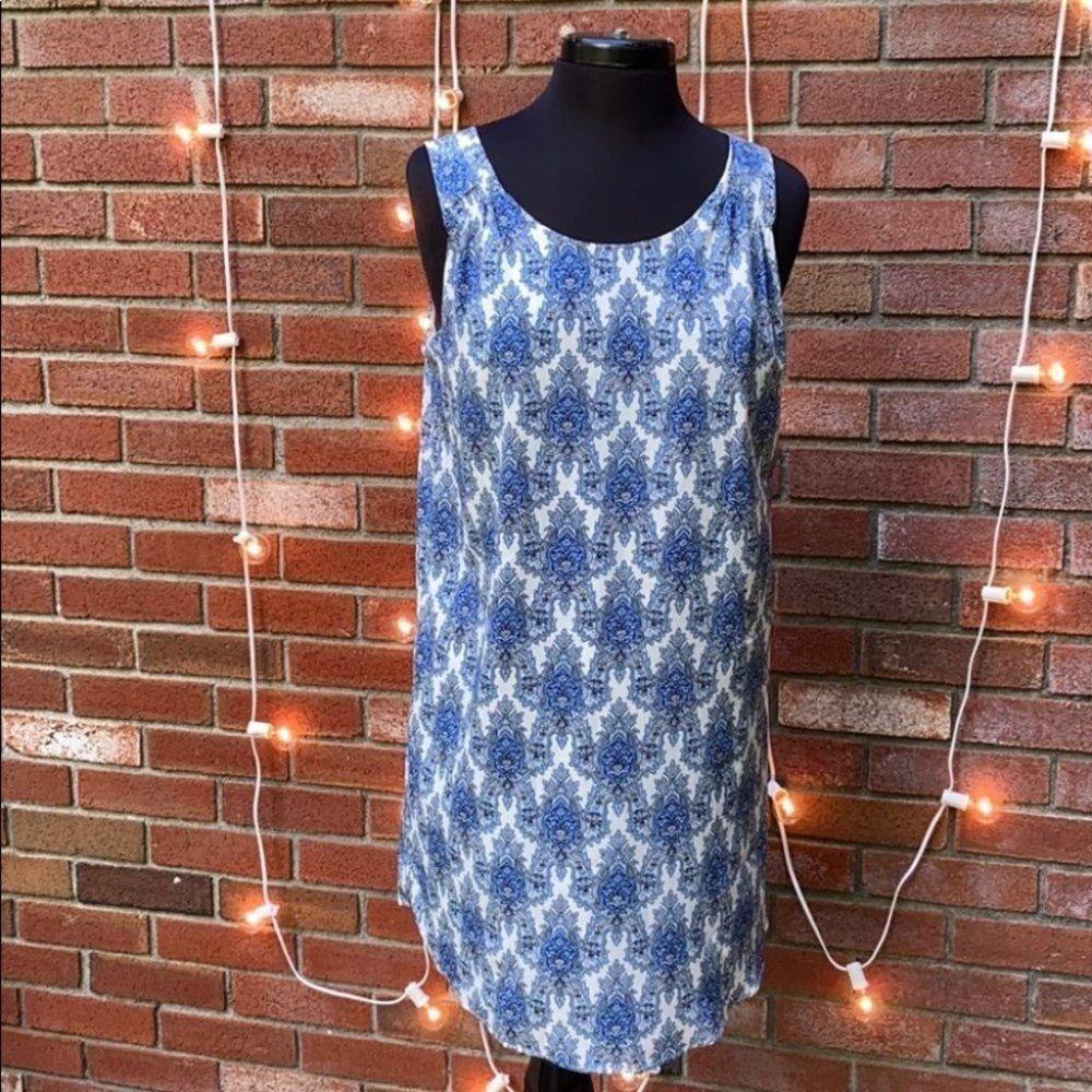 Lila Rose Pretty Silky Light Blue Floral Tank Dres